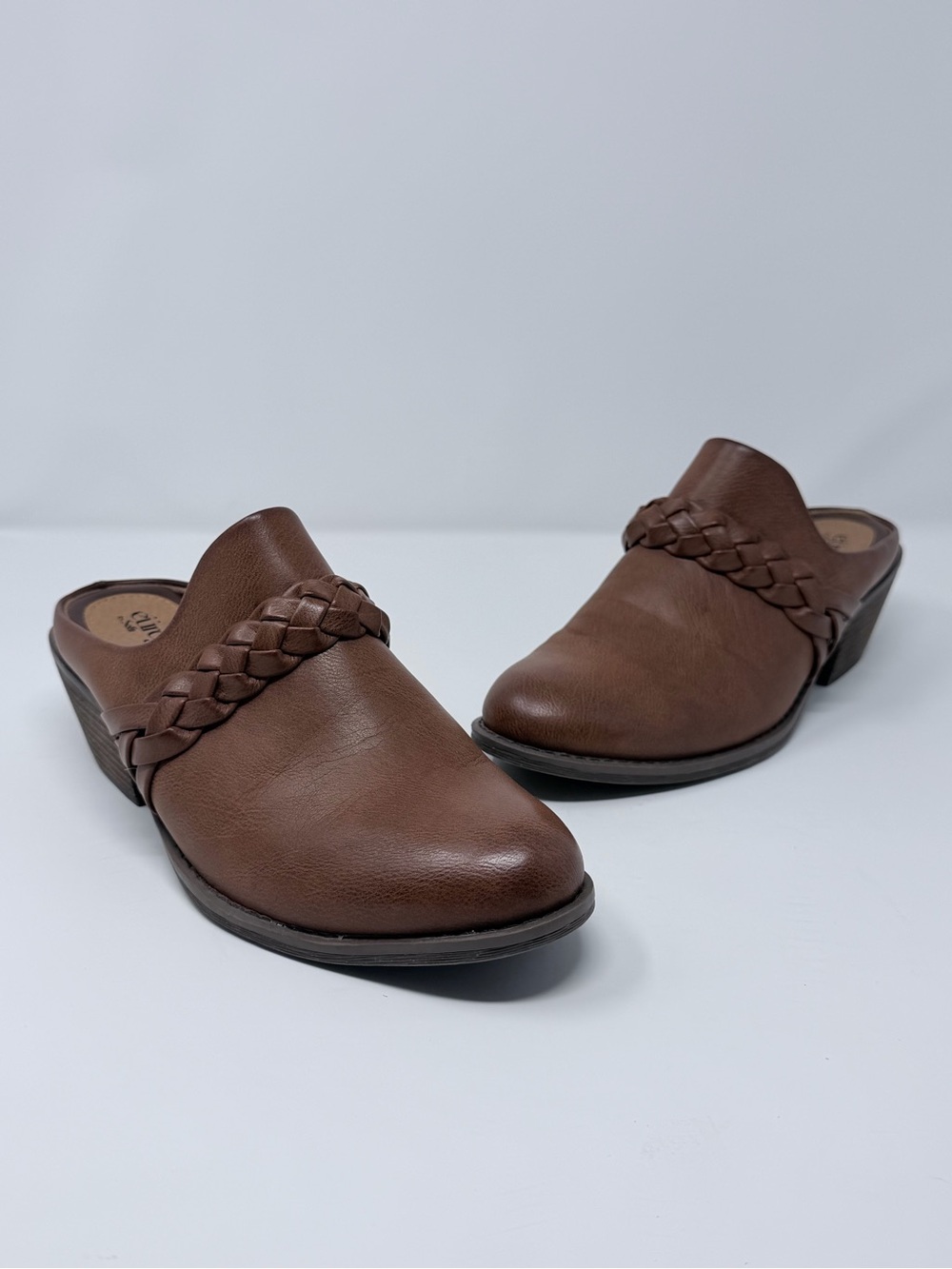Eurosoft by Sofft Brown Braided Mule Clogs Women’s Size 9M Block Heel